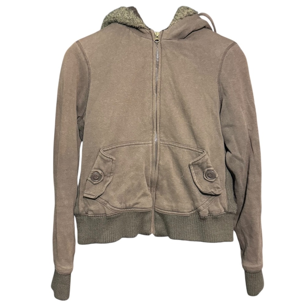 Joe Boxer Hoodie Womens Medium Brown Full Zip Sherpa Lined Y2K